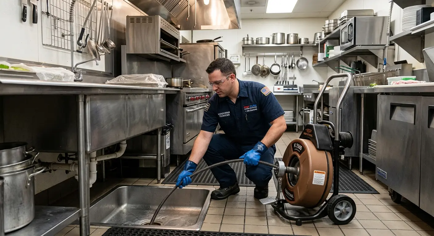 Commercial drain cleaning service in a restaurant kitchen in Chula Vista