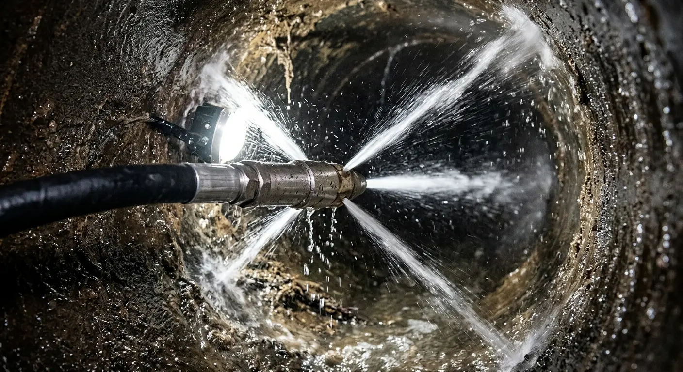 High-pressure hydro jetting nozzle cleaning sewer pipe for Sewer Cleanout in Chula Vista